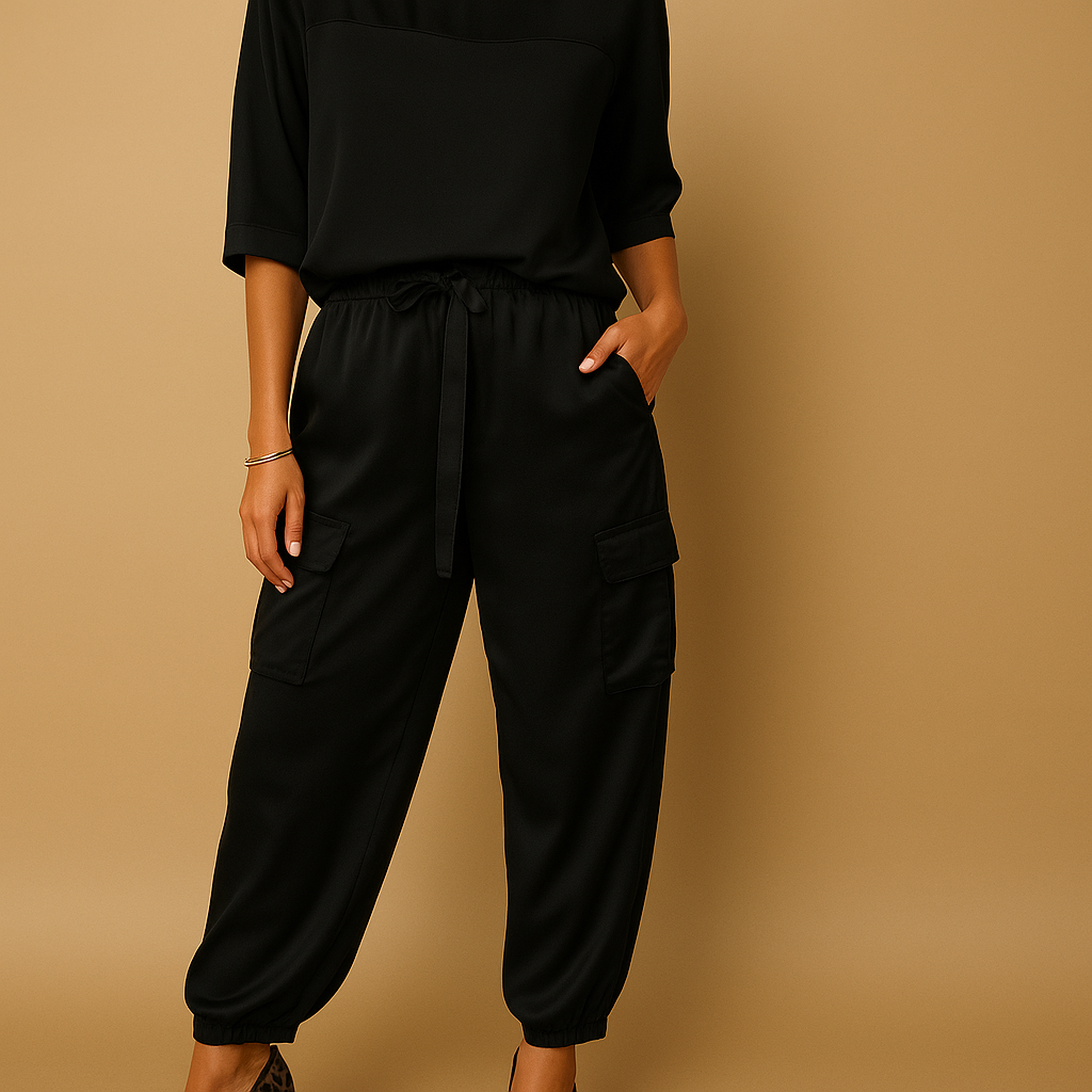 Satin two-piece set with half-sleeve top for women