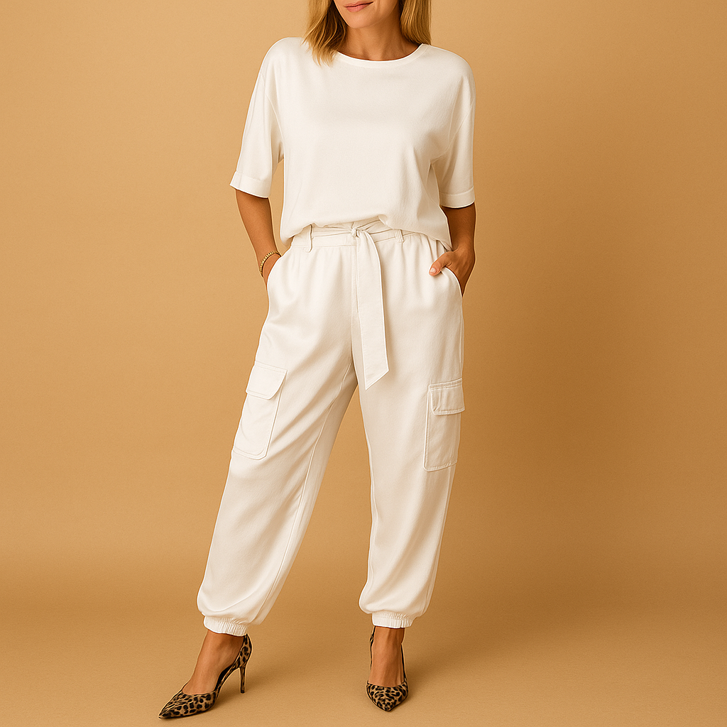 Satin two-piece set with half-sleeve top for women