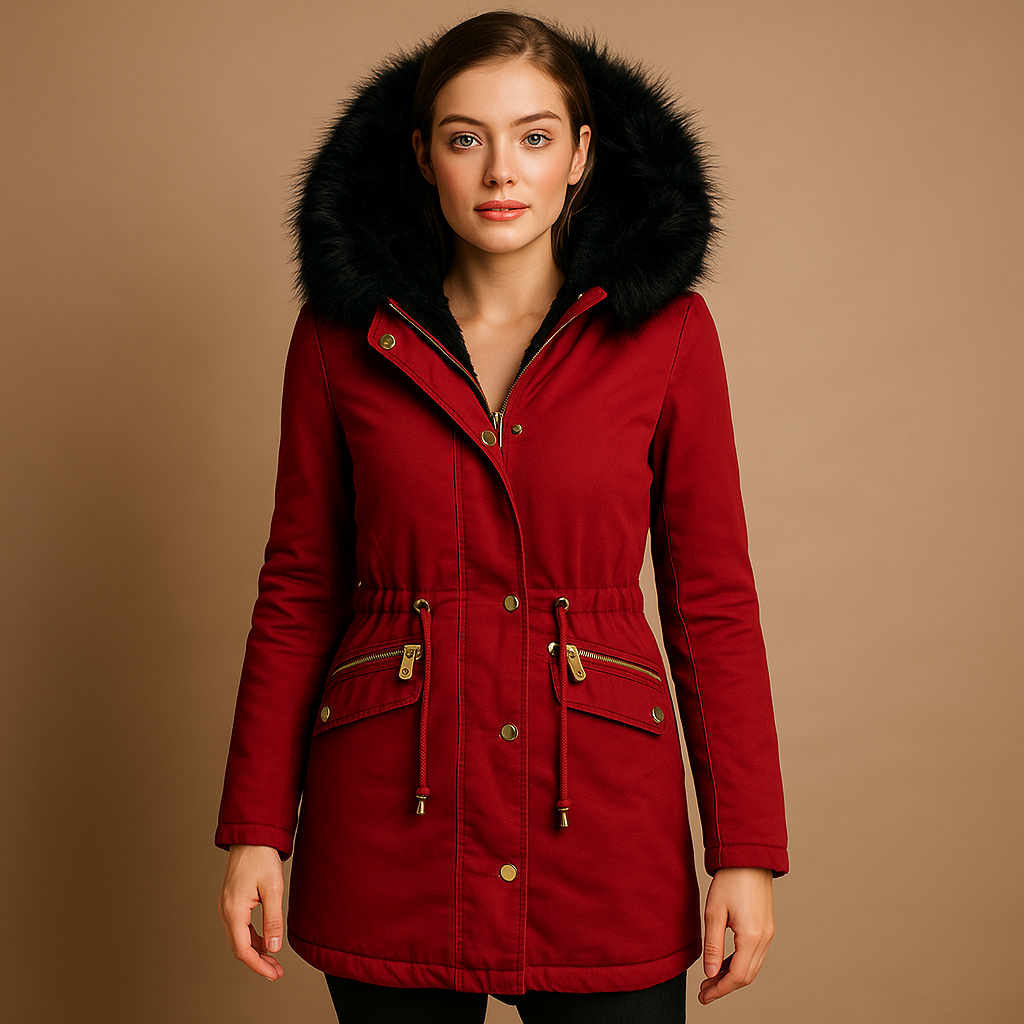 Thermo winter coat with faux fur hood for ladies
