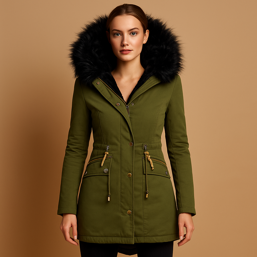Thermo winter coat with faux fur hood for ladies