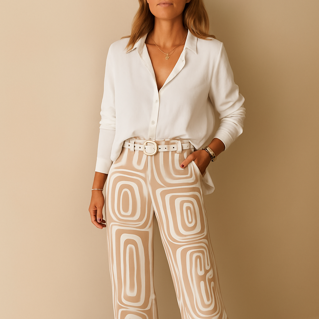 Timeless ladies set with long-sleeved blouse and pants