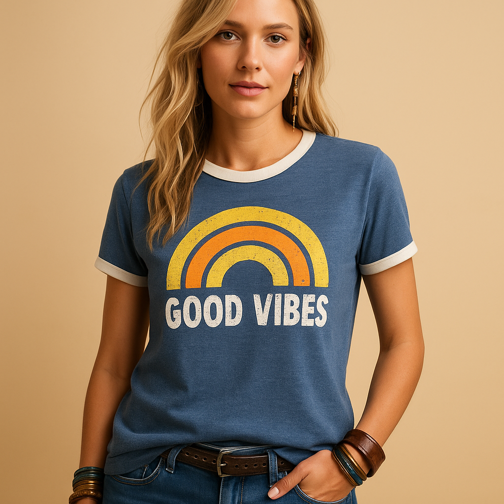 T-shirt with 'Good Vibes' print for women