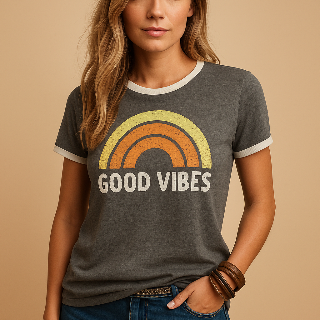 T-shirt with 'Good Vibes' print for women