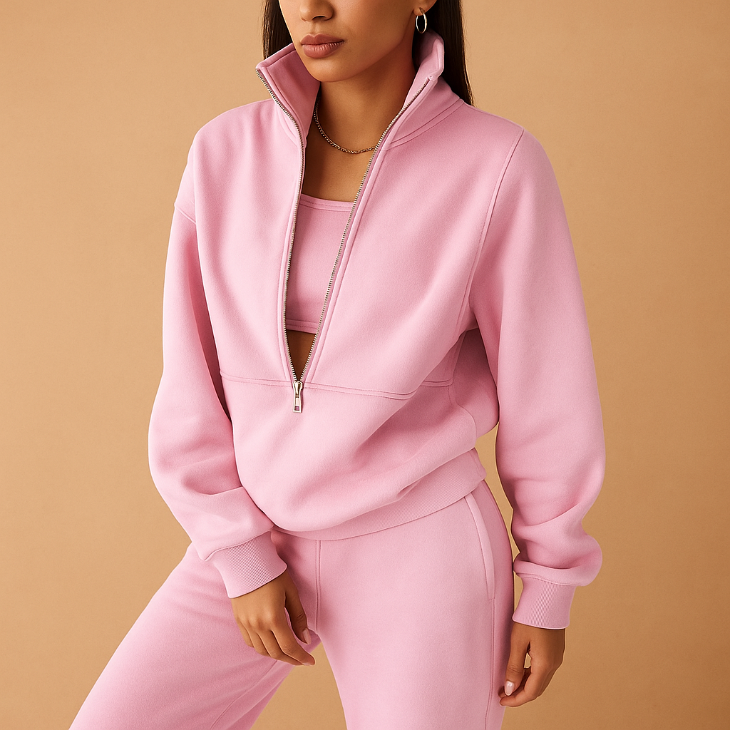 Two-piece half-zip jogging suit for women