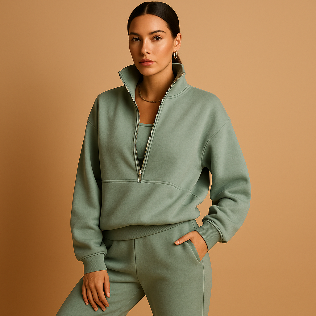 Two-piece half-zip jogging suit for women