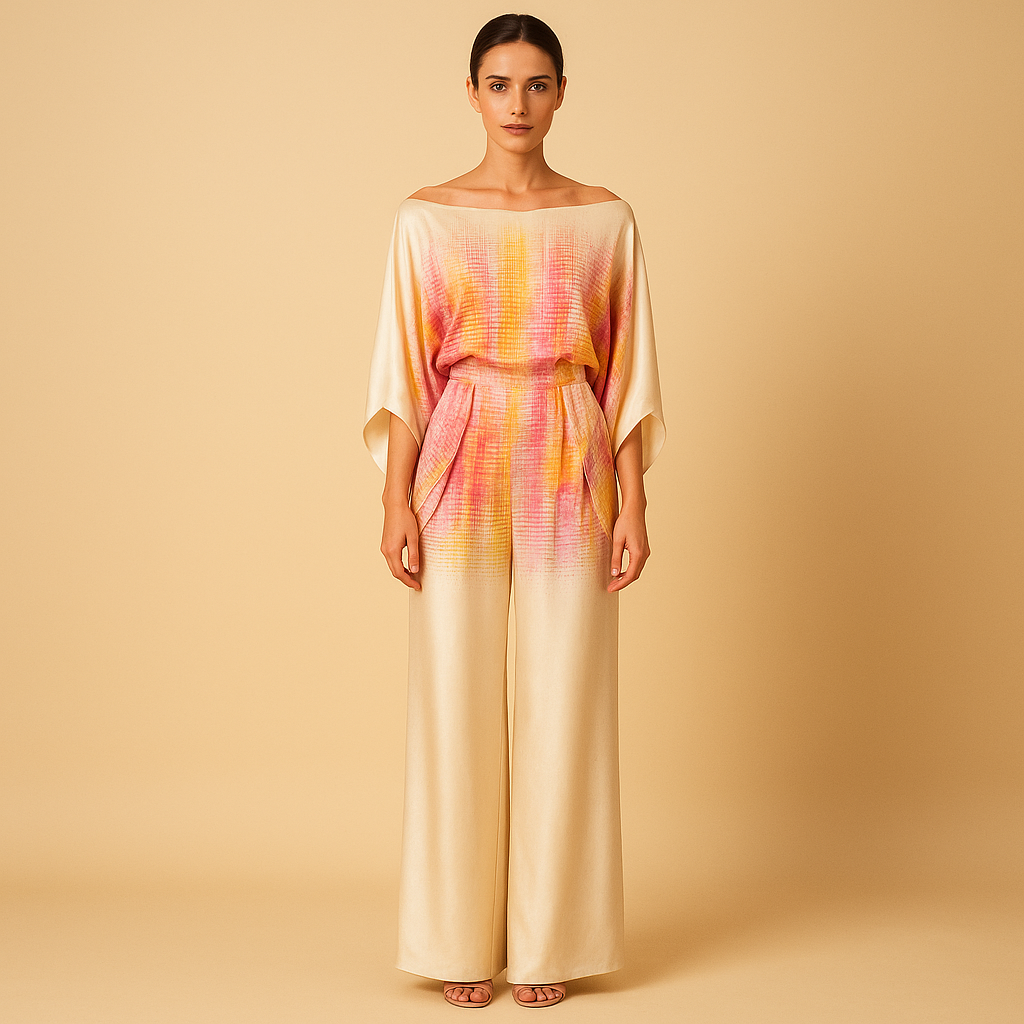 Two-piece summer outfit with off-shoulder top for women