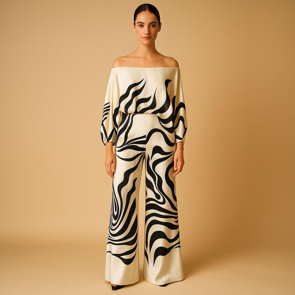 Two-piece summer outfit with off-shoulder top for women