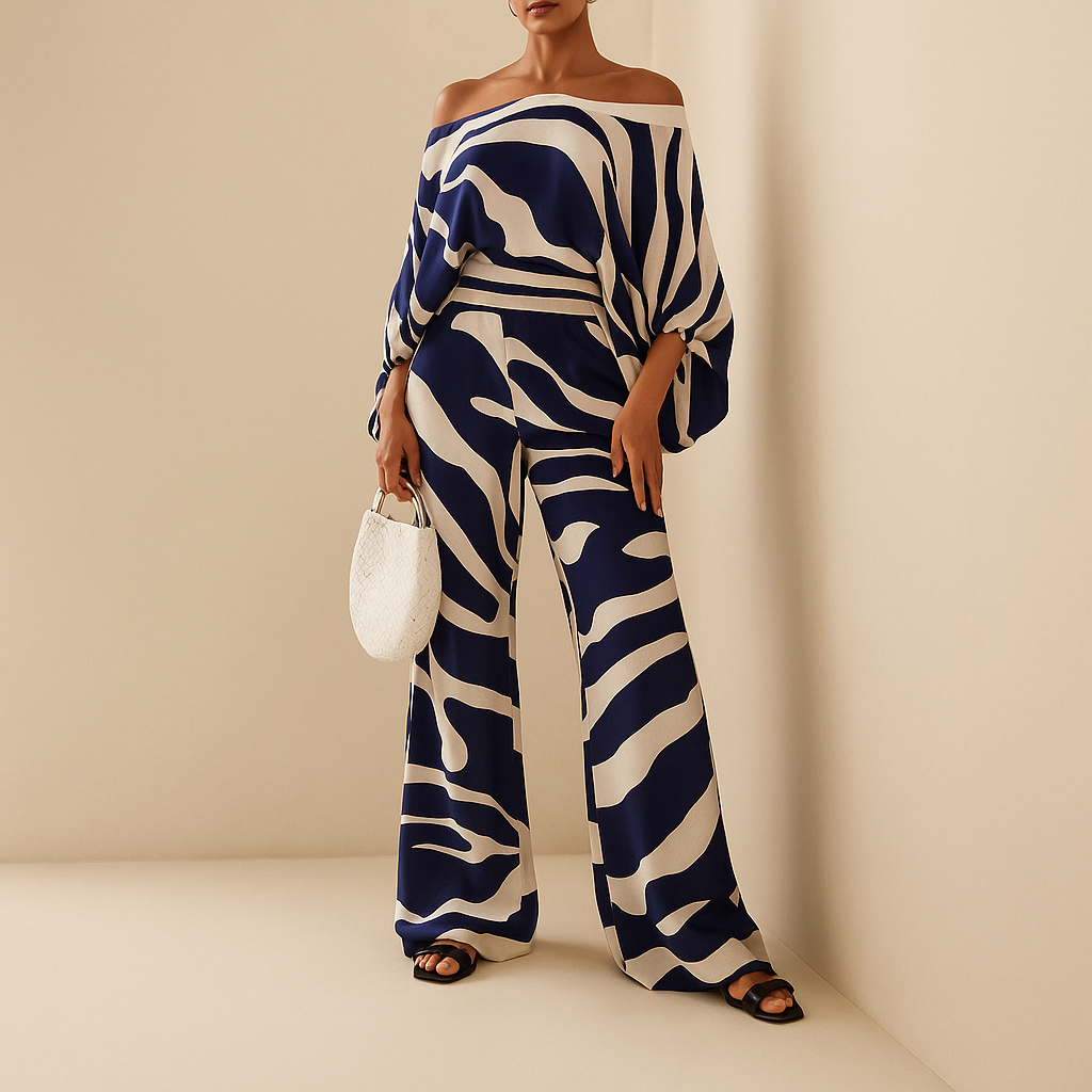 Two-piece summer outfit with off-shoulder top for women
