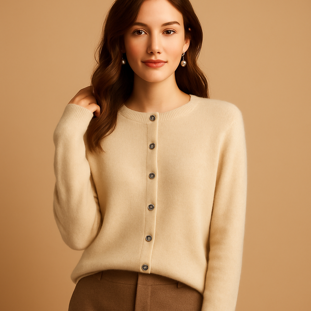 V-neck women's cardigan with buttons and long sleeves