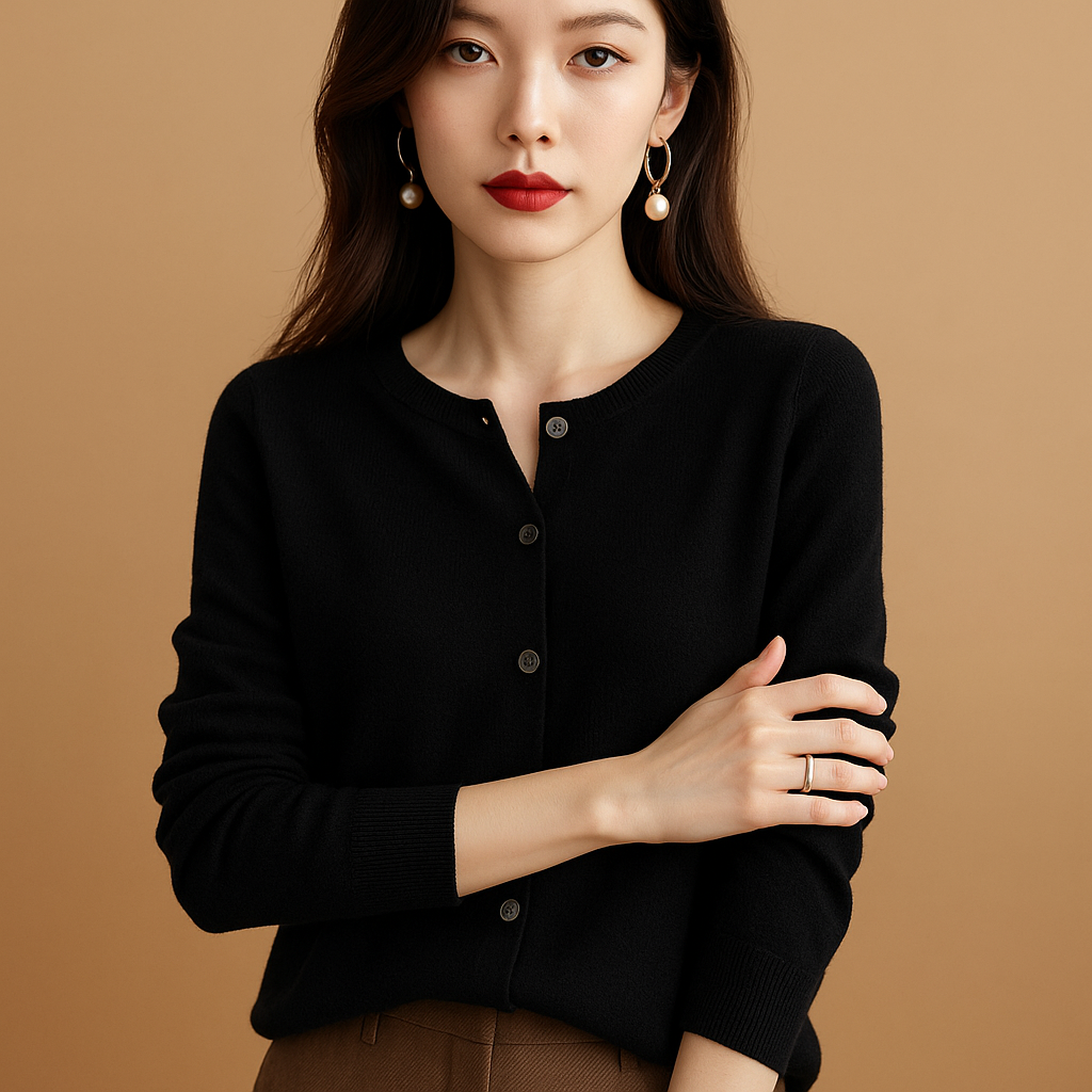 V-neck women's cardigan with buttons and long sleeves