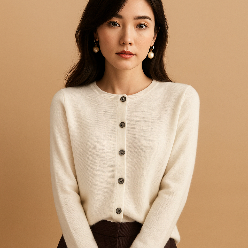 V-neck women's cardigan with buttons and long sleeves