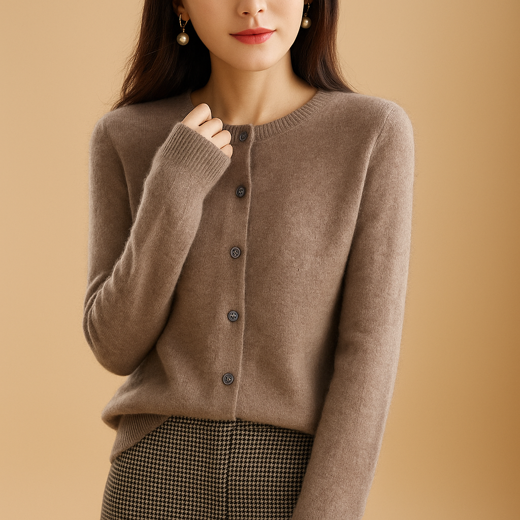 V-neck women's cardigan with buttons and long sleeves