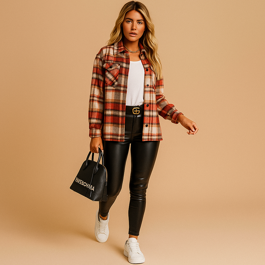 Warm plaid jacket for ladies