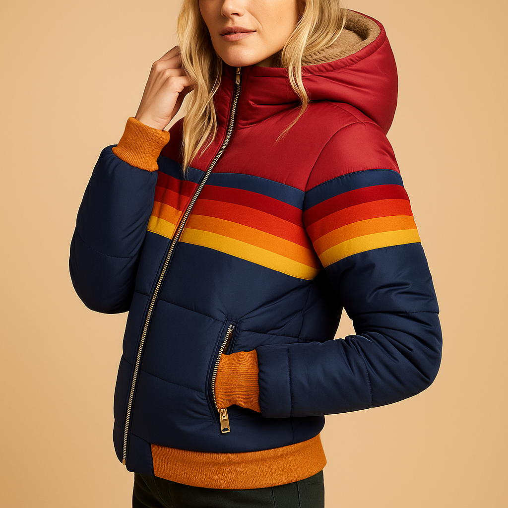 Warm padded winter coat with hood for ladies
