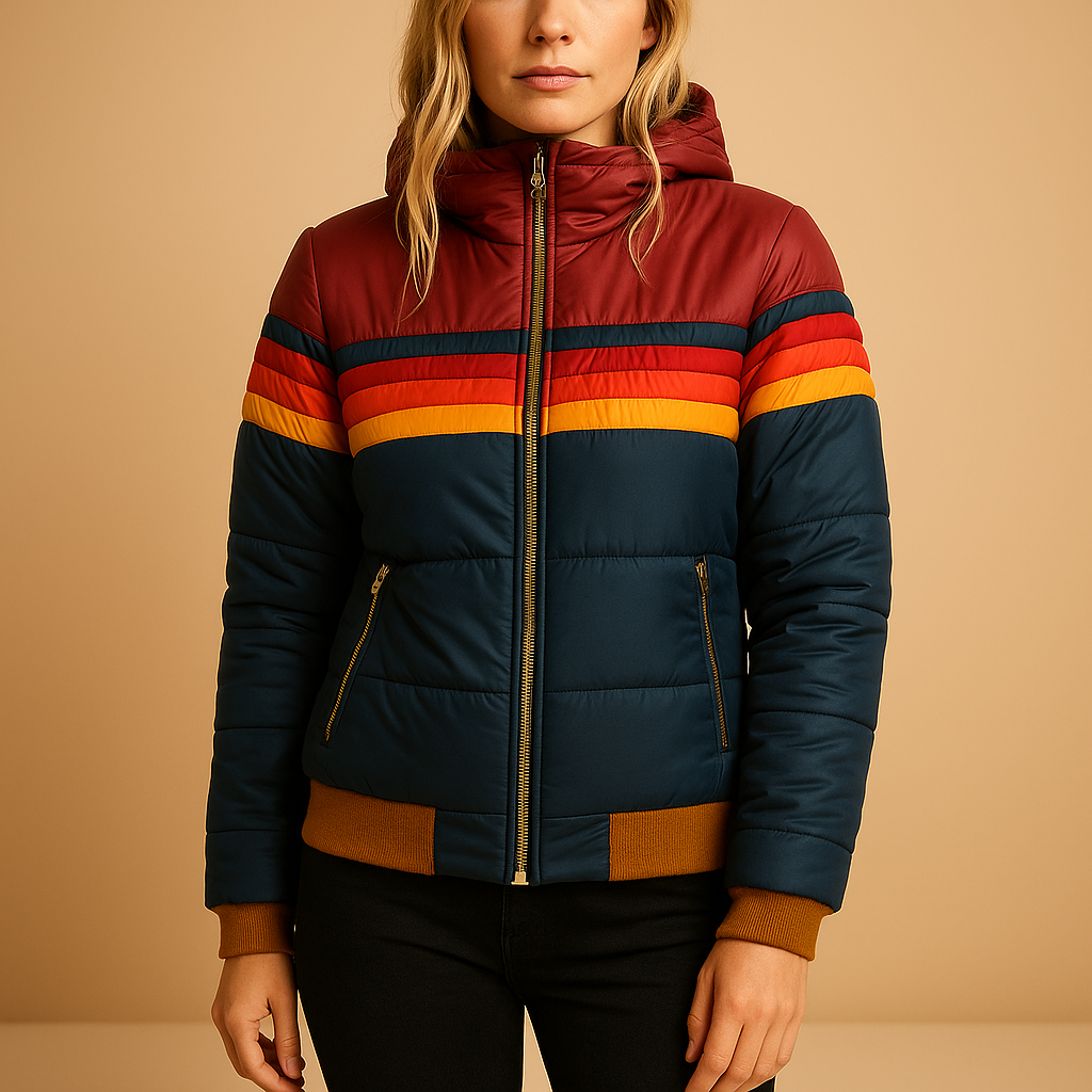 Warm padded winter coat with hood for ladies