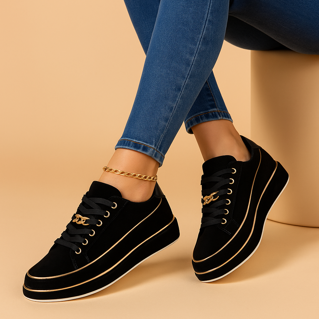 White sneakers with gold detail for women