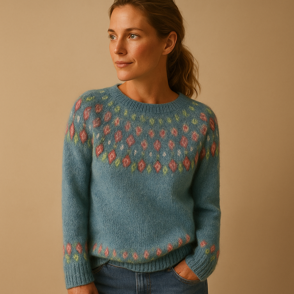 Wool sweater with unique print for women