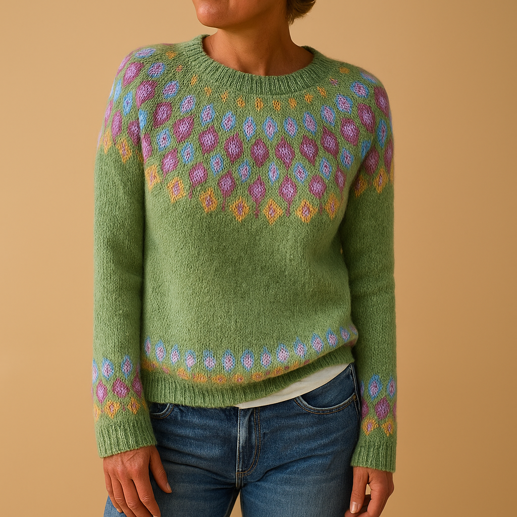 Wool sweater with unique print for women