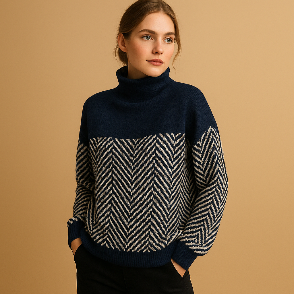 Soft knit women's sweater with herringbone pattern