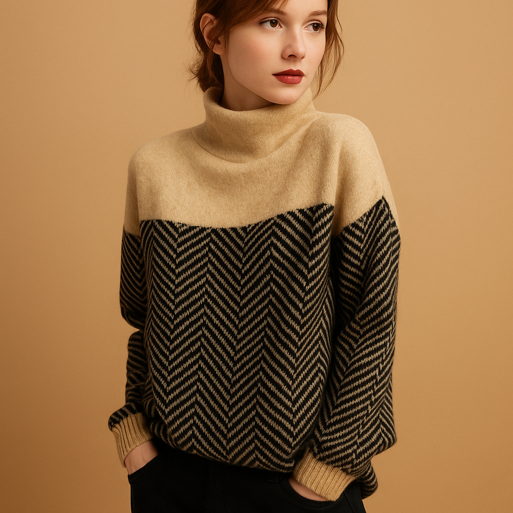 Soft knit women's sweater with herringbone pattern
