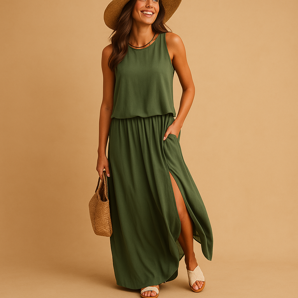 Summer dress with loose fit and short sleeves for women