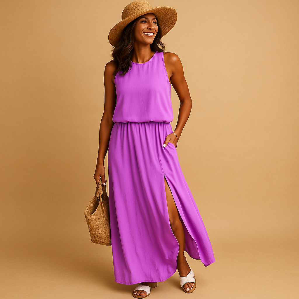Summer dress with loose fit and short sleeves for women