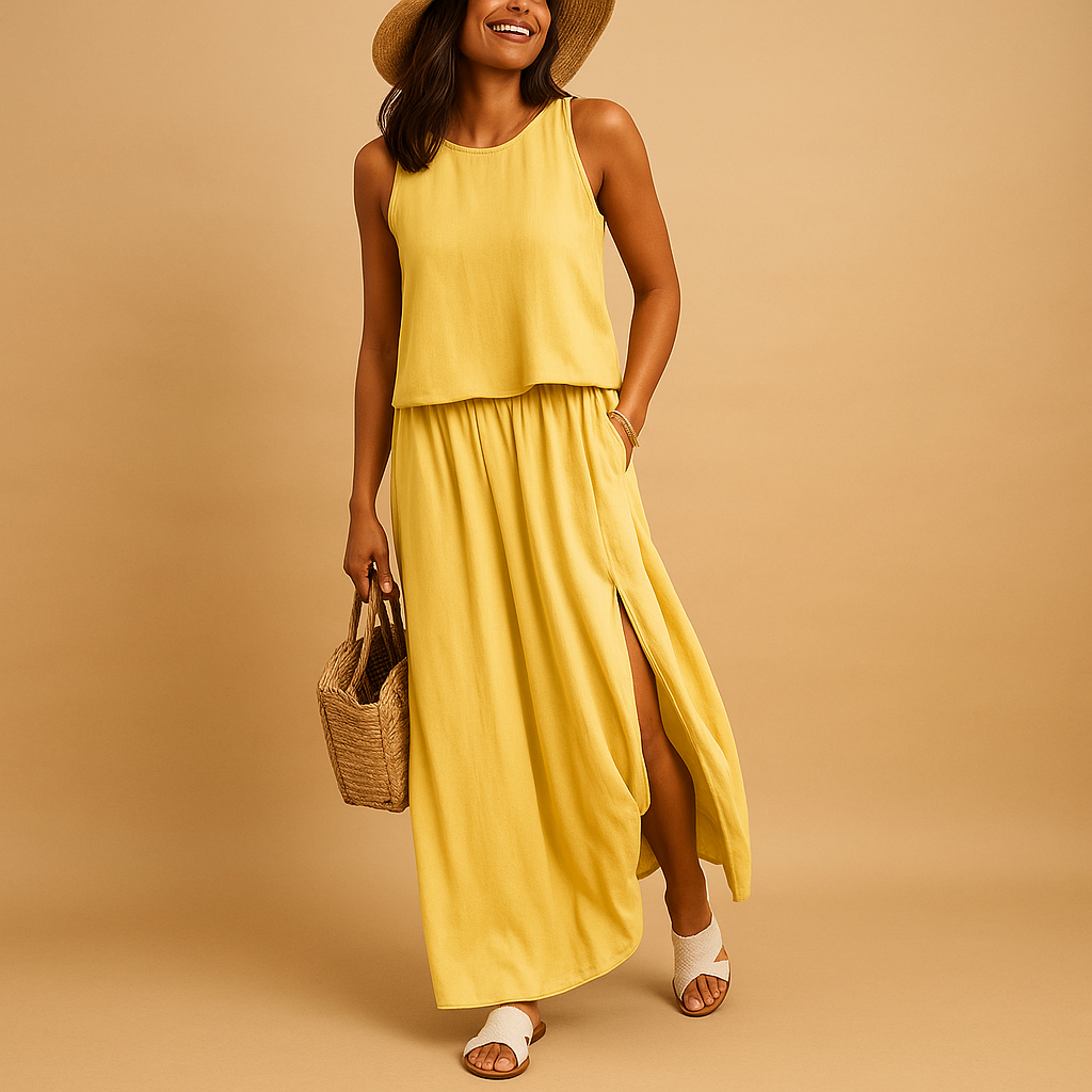 Summer dress with loose fit and short sleeves for women