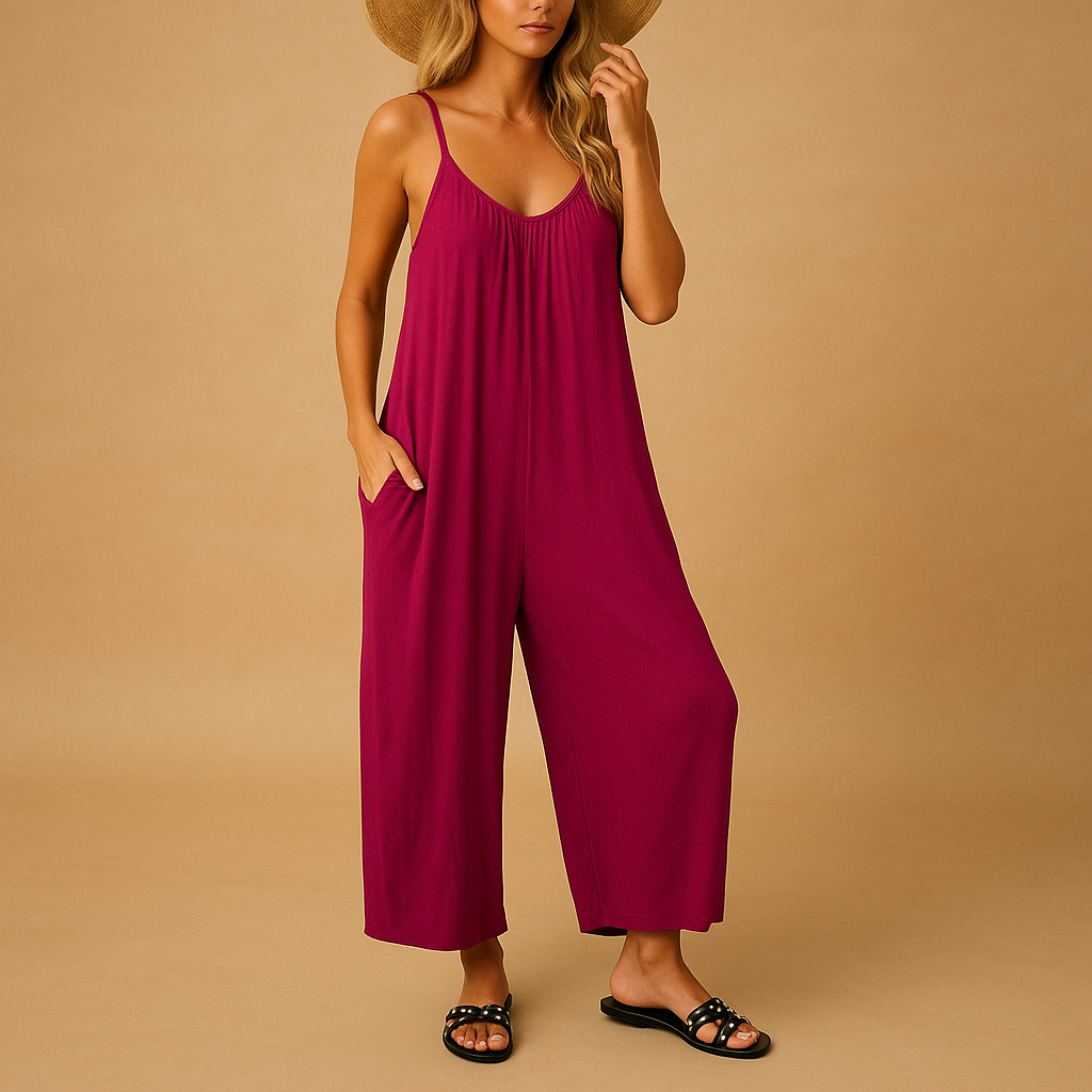 Summer sleeveless jumpsuit with adjustable straps for women
