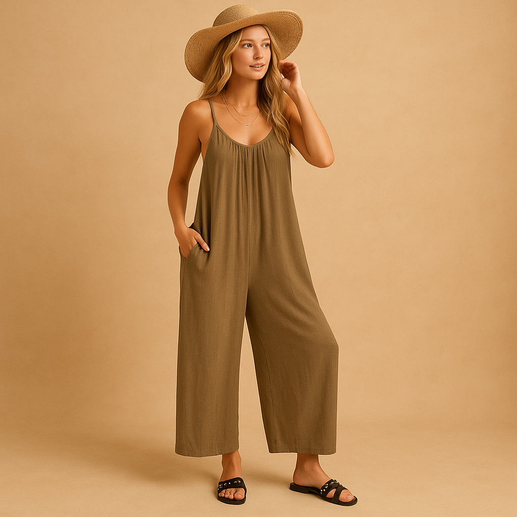 Summer sleeveless jumpsuit with adjustable straps for women