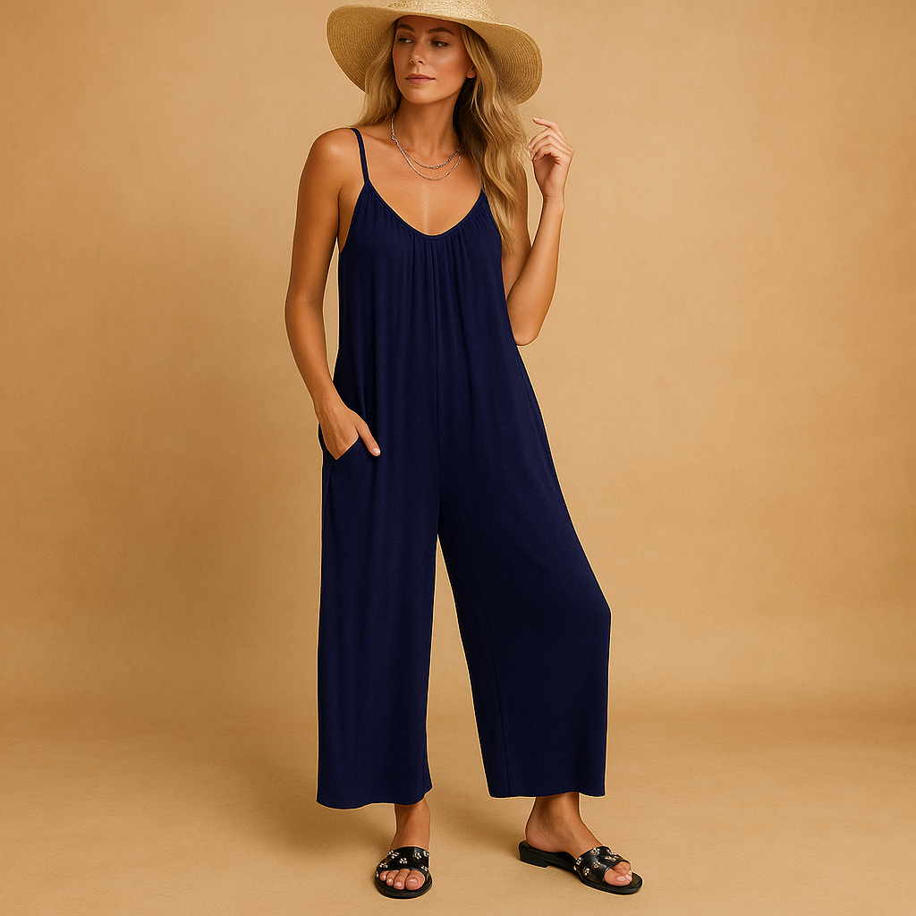 Summer sleeveless jumpsuit with adjustable straps for women