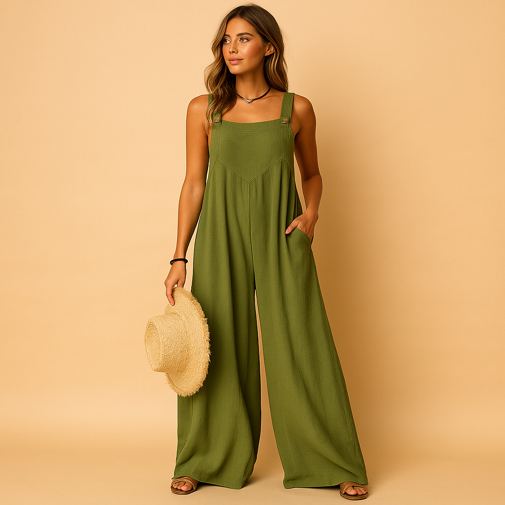 Summer jumpsuit with high waist and wide legs for women