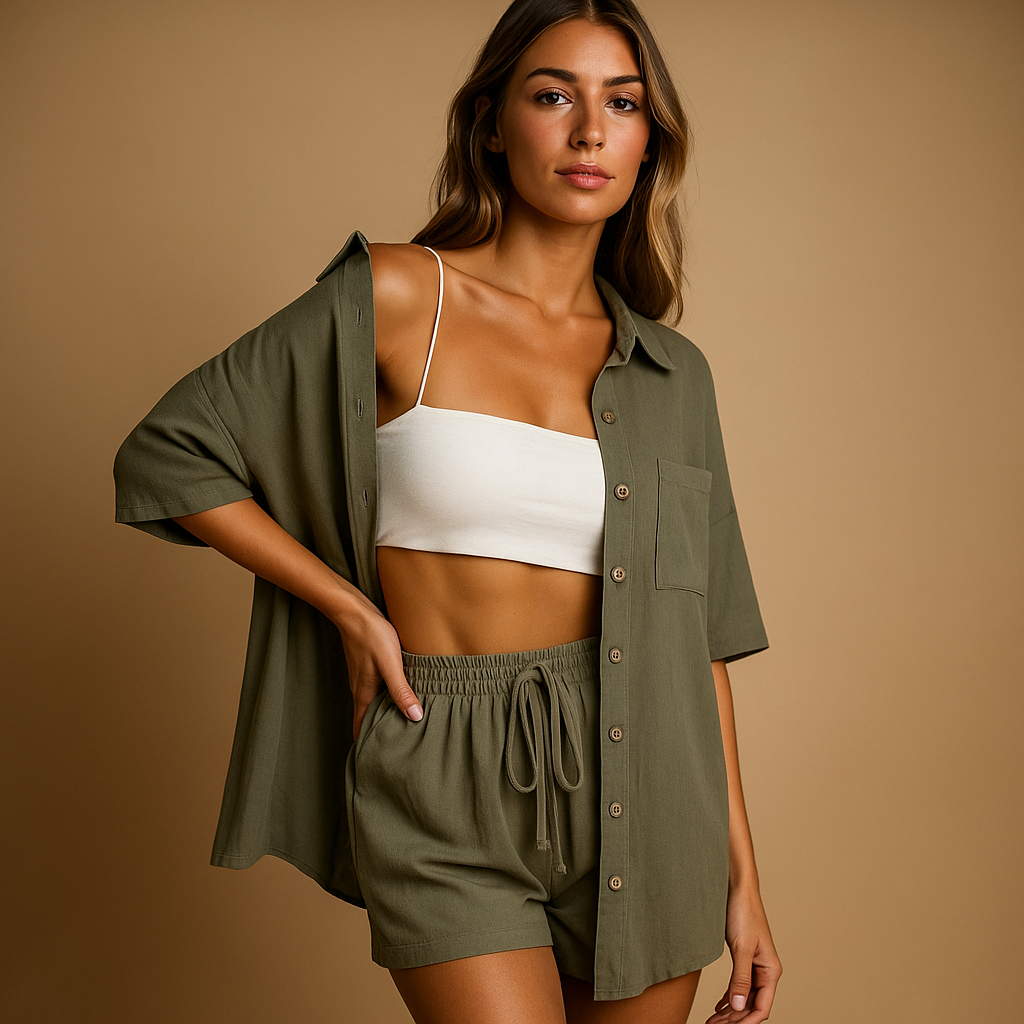 Summer lounge set with cardigan and shorts for ladies