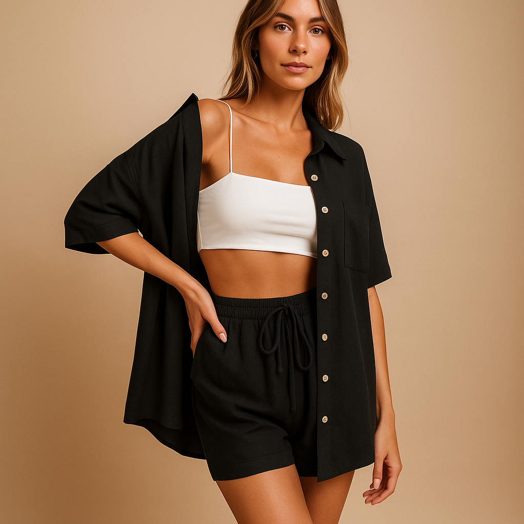 Summer lounge set with cardigan and shorts for ladies