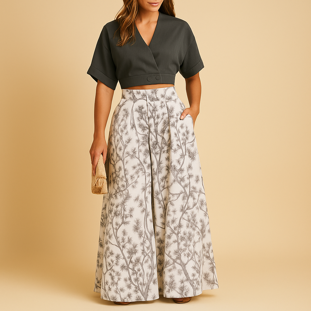 Summer set with floral print and wide pants for women