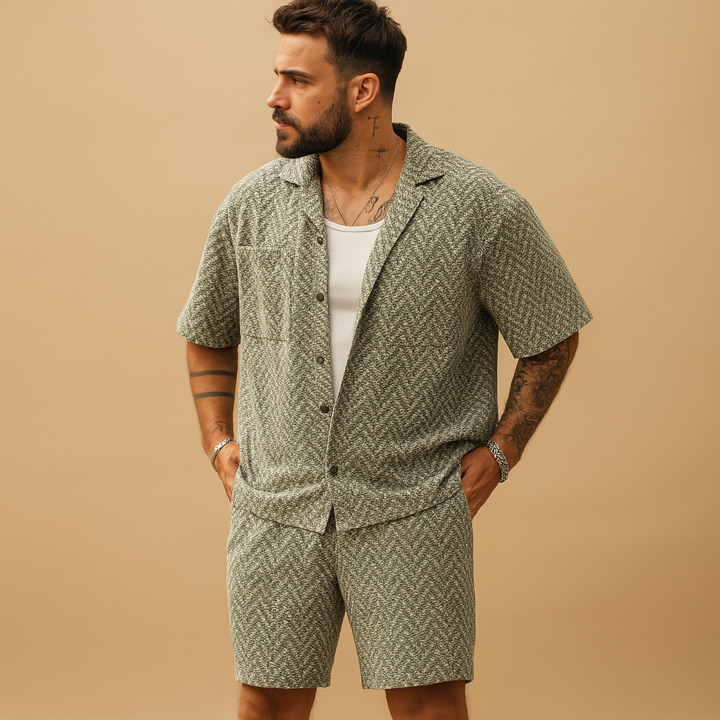 Summer set with geometric print and elastic waist for men