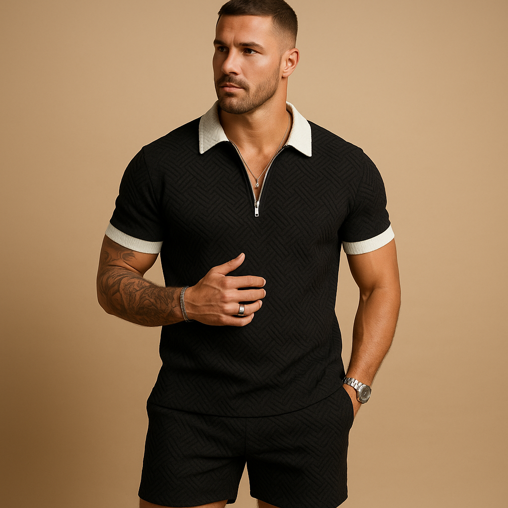 Summer set with T-shirt and zippered shorts for men