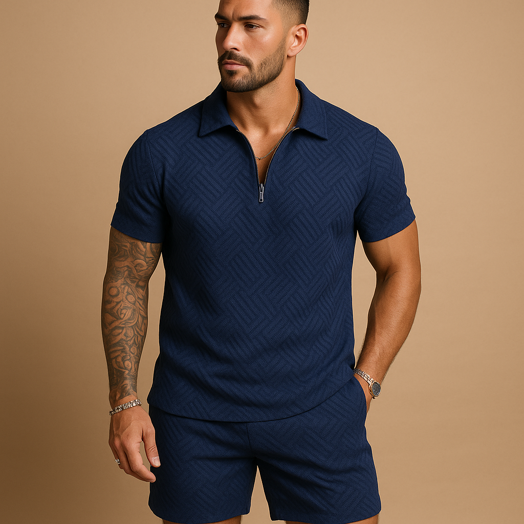 Summer set with T-shirt and zippered shorts for men
