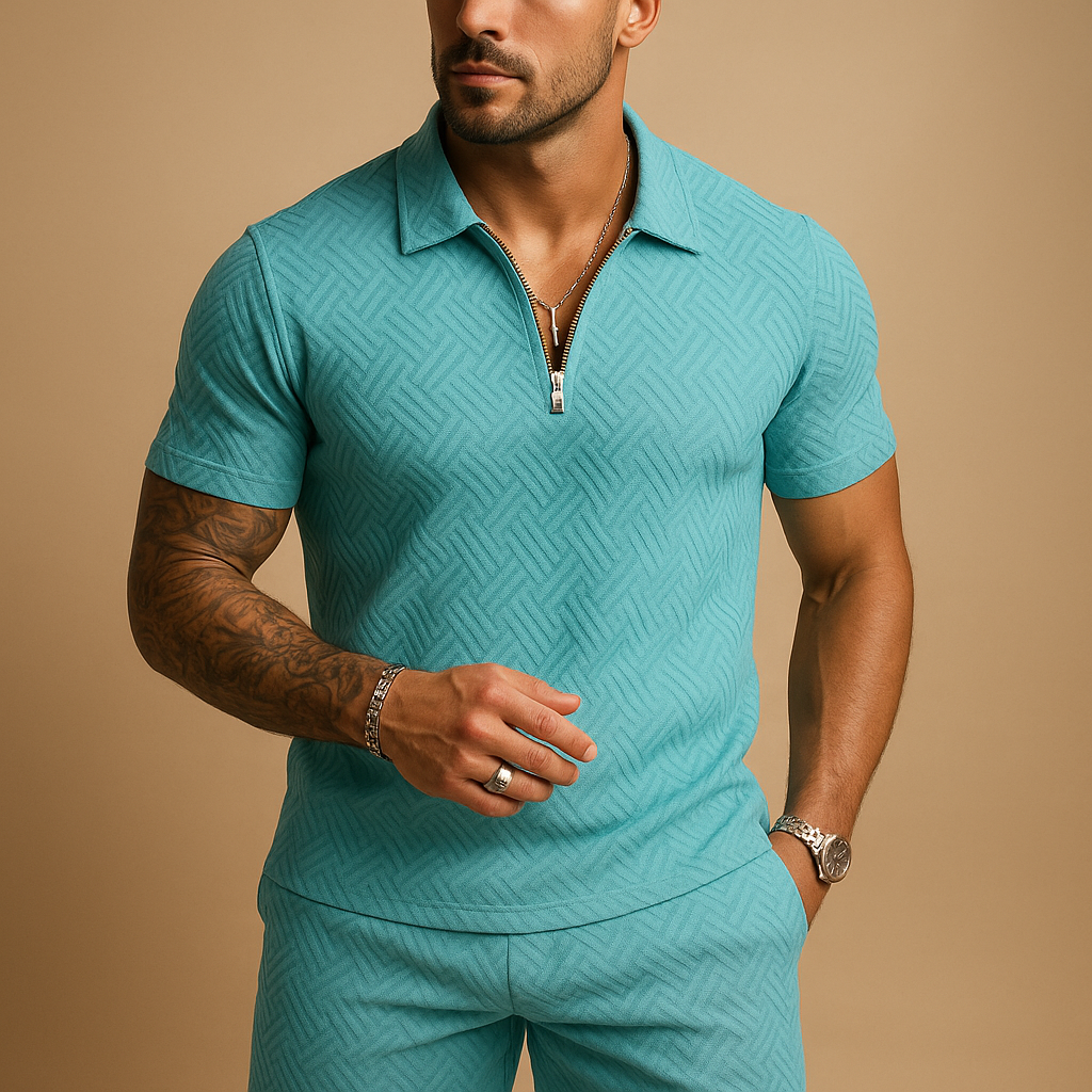 Summer set with T-shirt and zippered shorts for men