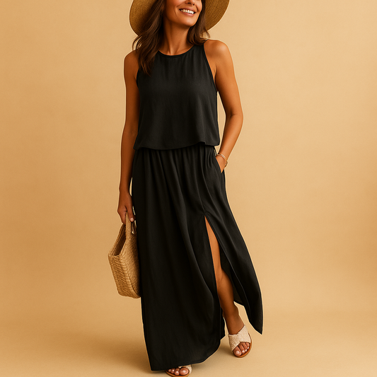 Summer dress with loose fit and short sleeves for women