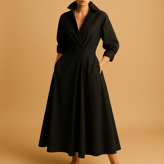 Elegant maxi dress for women with long sleeves and V-neckline