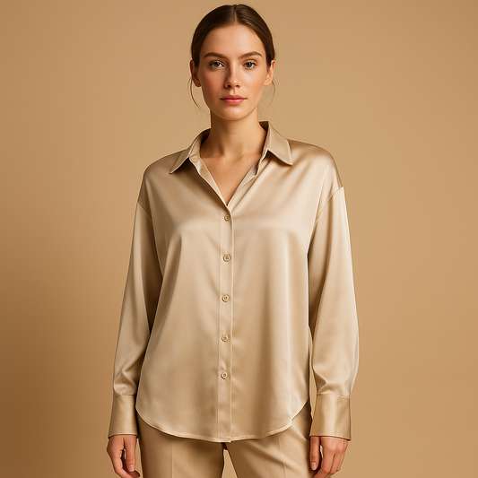 Satin blouse with folded collar for women