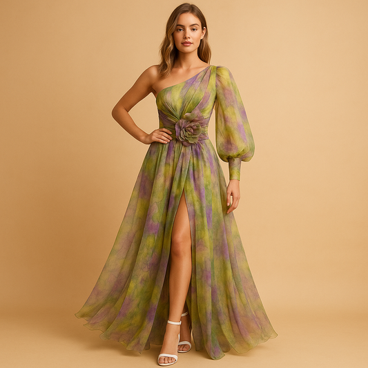 One-shoulder beach dress with slit for women