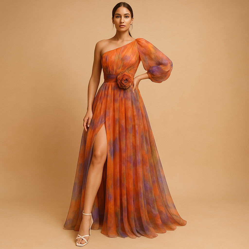One-shoulder beach dress with slit for women