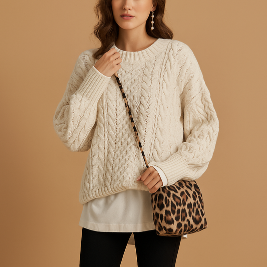 Oversized chunky knit women's round neck sweater
