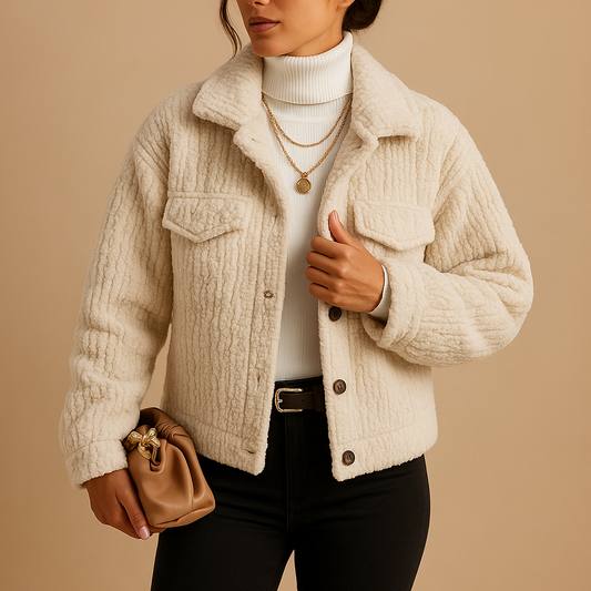 Oversized soft coat with pearl buttons for women