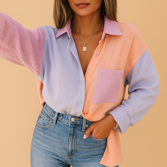 Patchwork blouse in breezy style for women