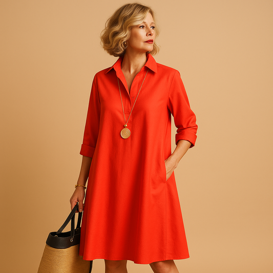Polo dress with stretch and collar for women