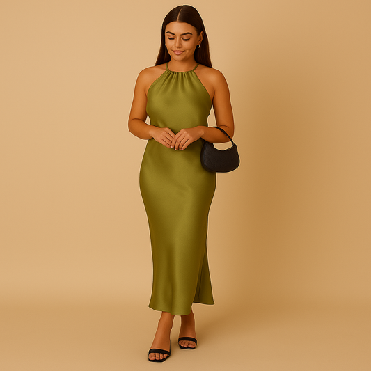 Long-sleeved satin wrap dress for women