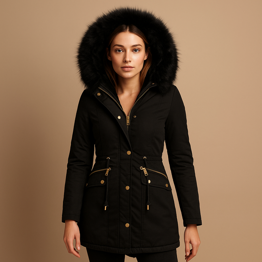 Thermo winter coat with faux fur hood for ladies