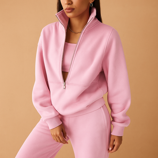 Two-piece half-zip jogging suit for women